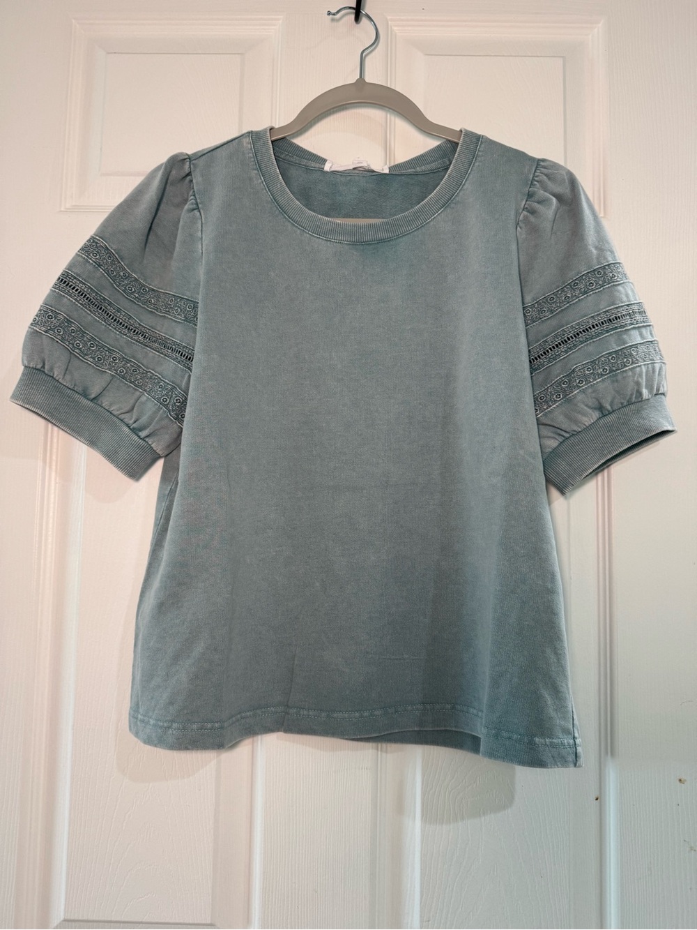 Knit Top Puff Sleeve Top— Dusty Blue-Grey